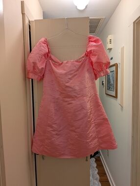 MADELEINE SIMON STUDIO Ballerina Malibu Pink Cloud Satin Puff-Sleeve Dress 2XL